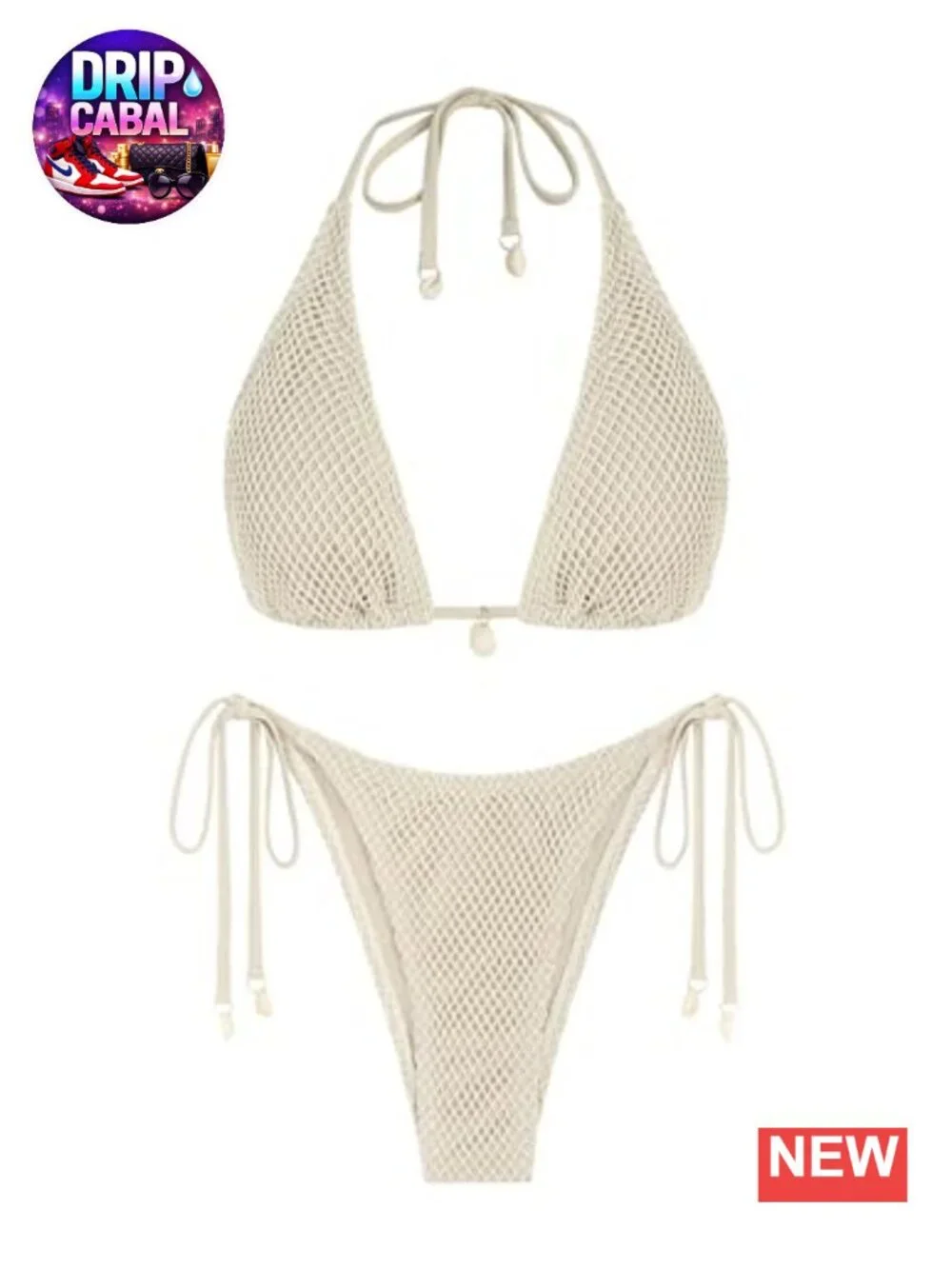 Mermaid Fishnet Bikini Set Halter Bandeau Boho Shell Crochet 2 Piece Swimsuit